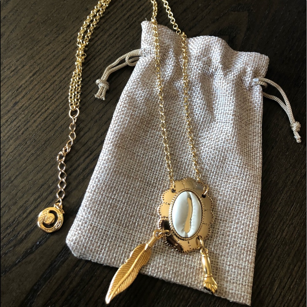 Long Chain Crowie feather. Fist necklace